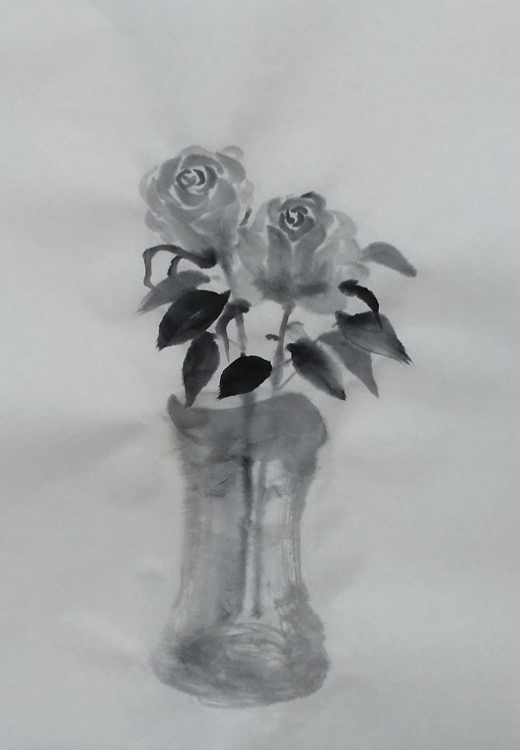 墨で薔薇／バラの新額装｜KaoRu IsjDha