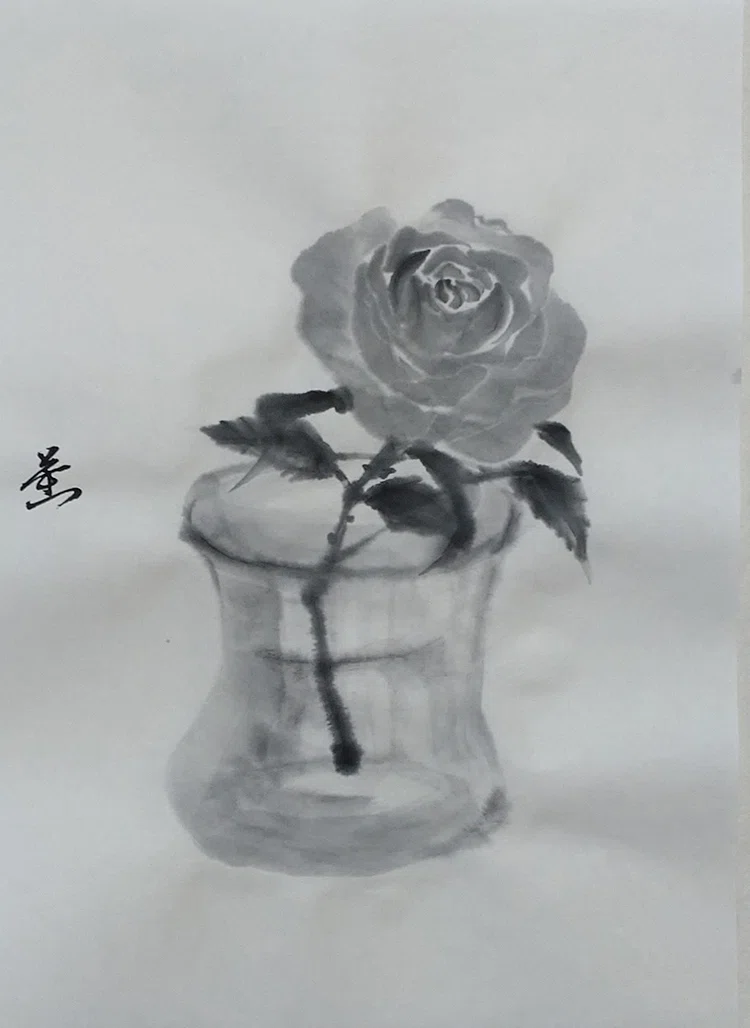 アメリカ薔薇額絵♡現在では手に入りません。貴重です♡ 墨で薔薇／バラの新額装｜KaoRu IsjDha