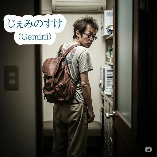 サイバーシェアハウスの住人・じぇみのすけ。此花のGeminiの擬人化その➁。じっとりとした目の陰キャ
