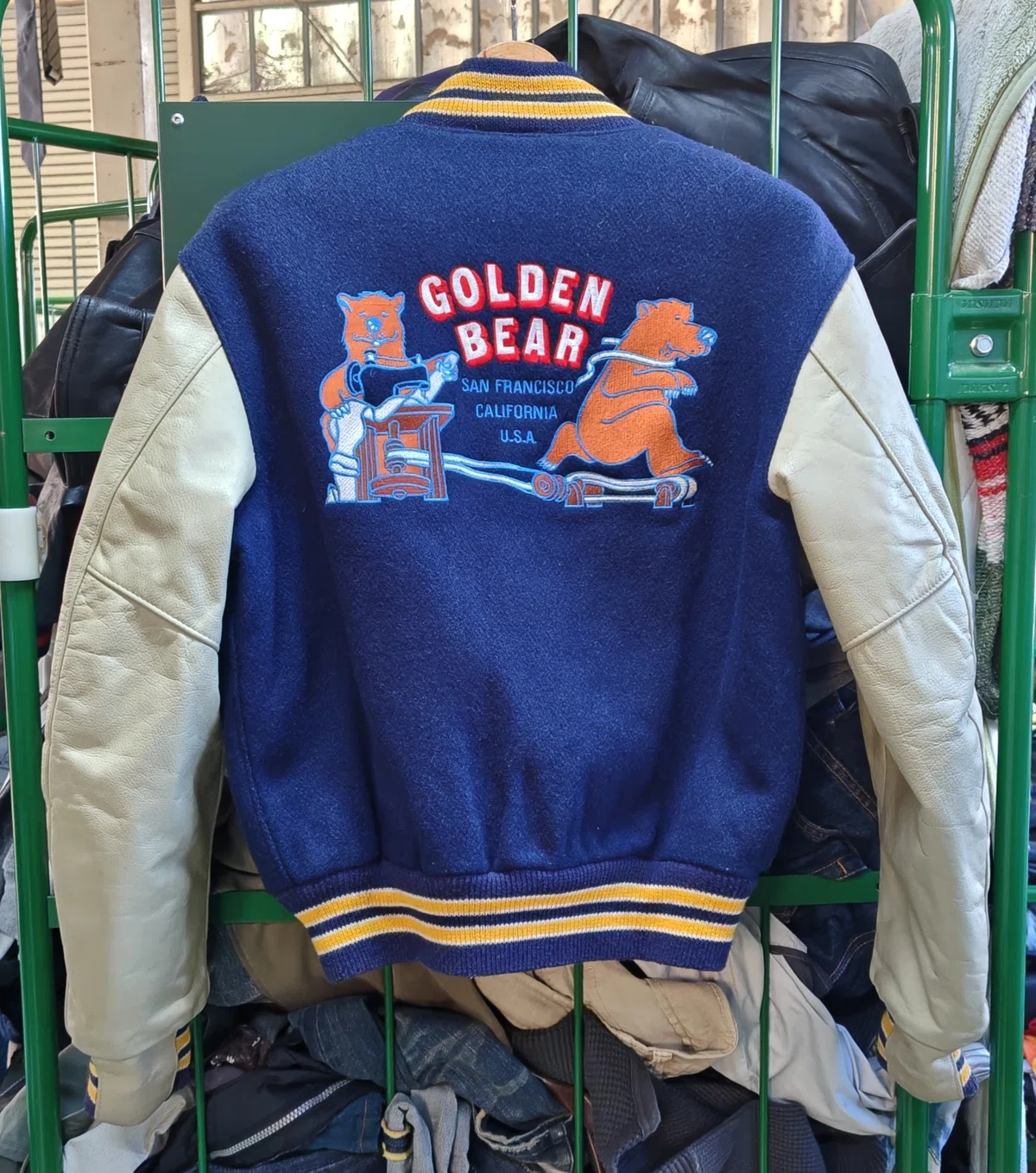 Rescued a GOLDEN BEAR? leather-sleeved varsity jacket 