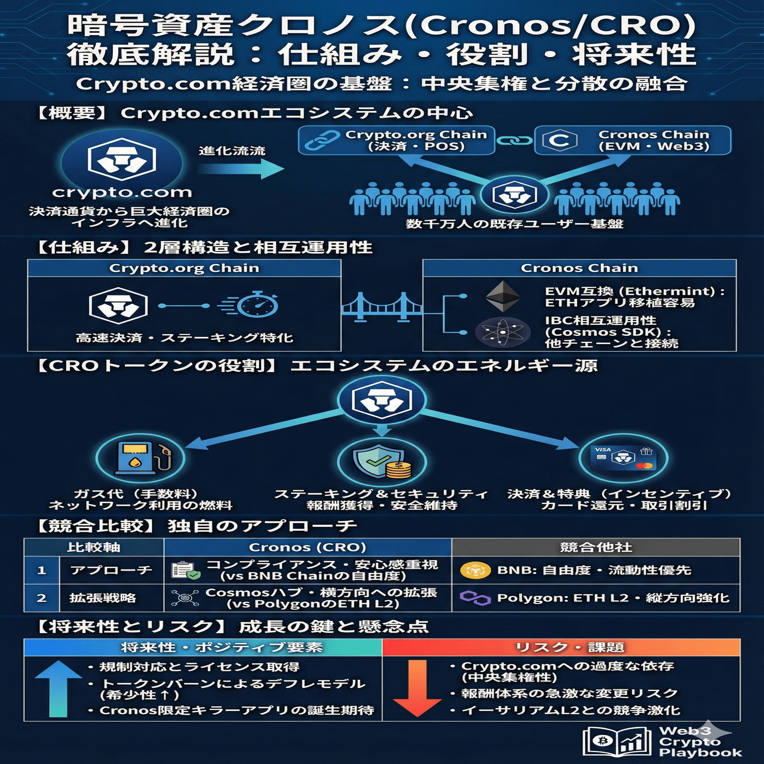 暗号資産クロノス(Cronos/CRO)とは？将来性や仕組み・課題点を徹底解説｜Web3 Crypto Playbook