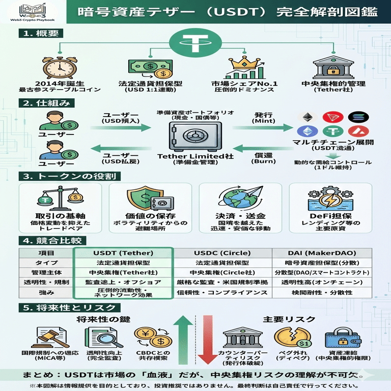 暗号資産テザー(USDT)とは？仕組みやリスク・日本での取り扱いについて解説｜Web3 Crypto Playbook