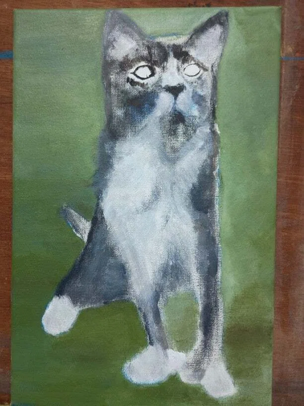 人生4枚目の油絵の猫 （通算18枚目になる予定）｜香