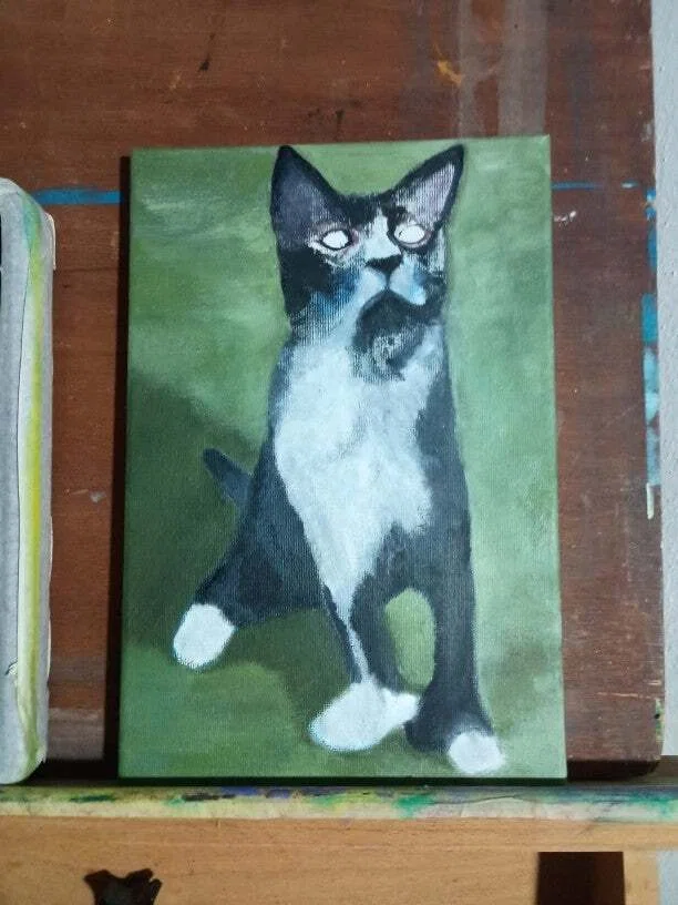 人生4枚目の油絵の猫 （通算18枚目になる予定）｜香