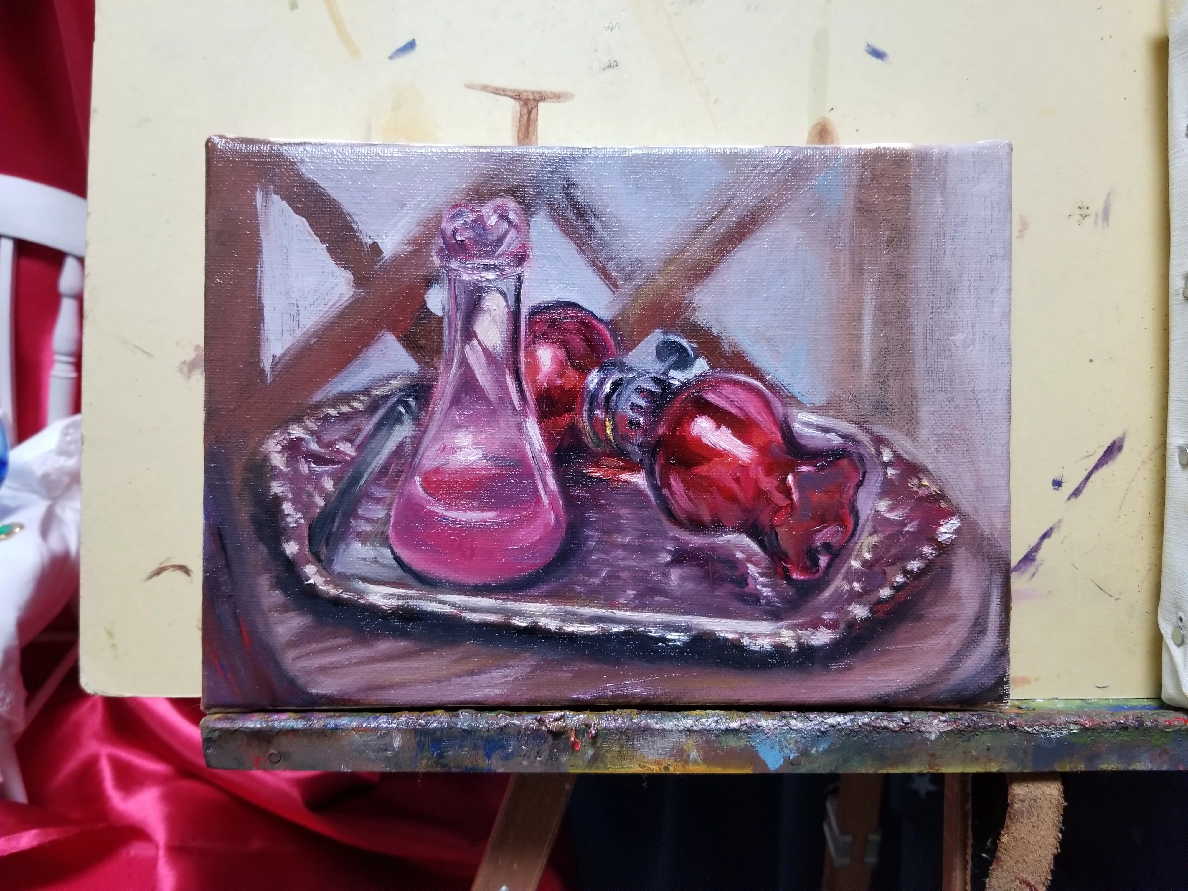 油絵制作記録,2 | 静物画 | クサカベのグレージングバニスを使ってみる
