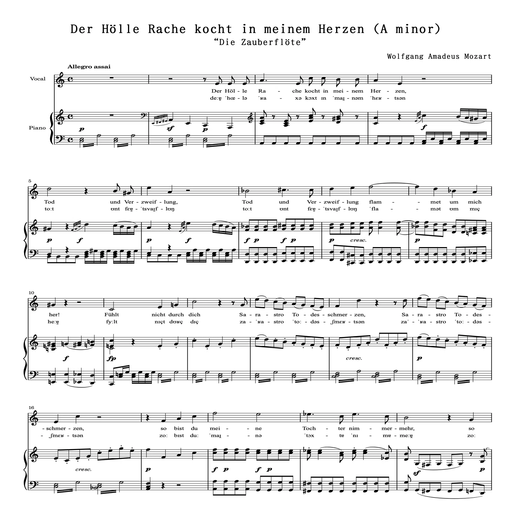 12つの移調版】Der Hölle Rache kocht in meinem Herzen 夜の女王の