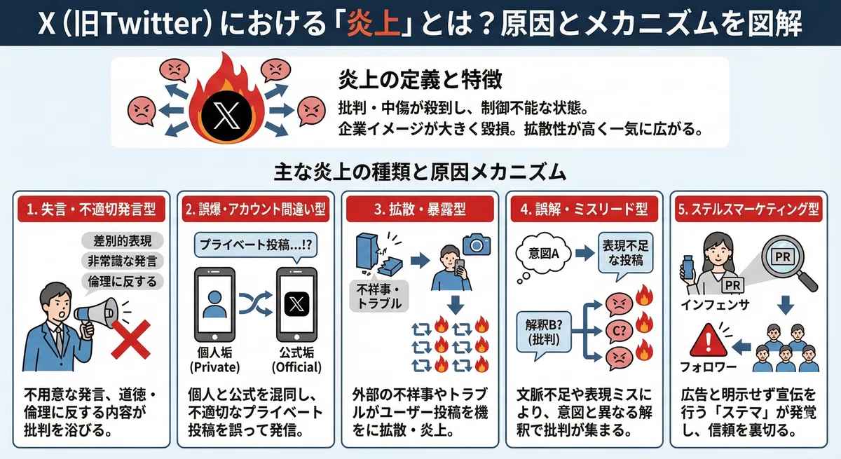 X(旧Twitter)で炎上したときの対応方法とは?NG行動と正しい対処法を徹底解説【2026年最新】|X運用研究所