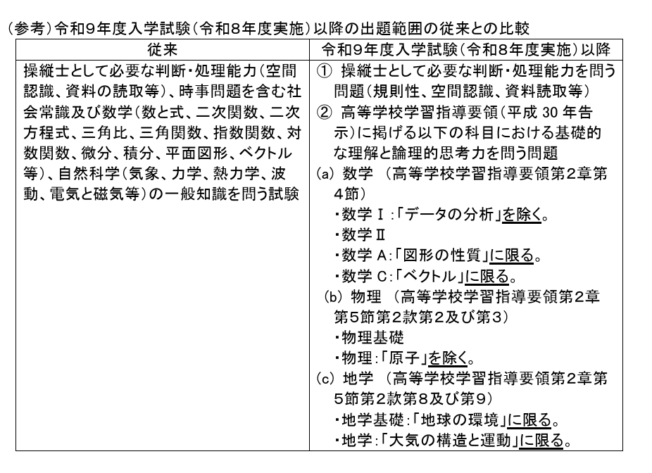 航空大学校一次試験改定】令和9年度の受験から何が変わる
