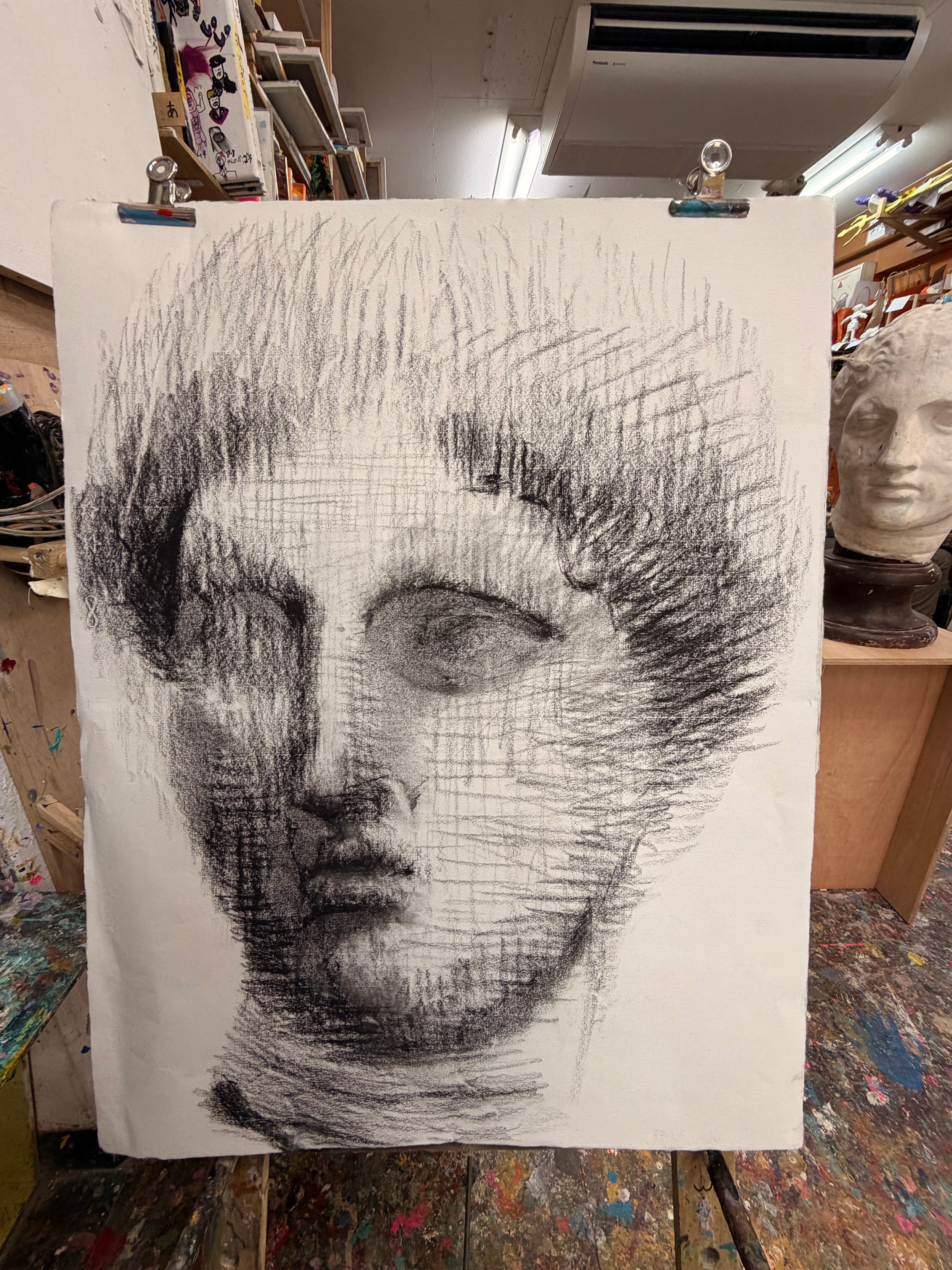 某元プロサッカー選手 木炭画 肖像画 モノクロ Jean Francois Millet - Self