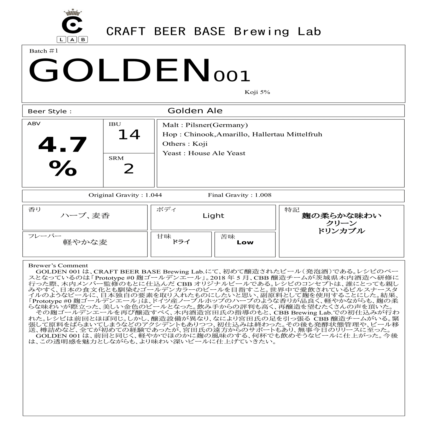 ♯001 GOLDEN 001 ｜CRAFT BEER BASE Brewery