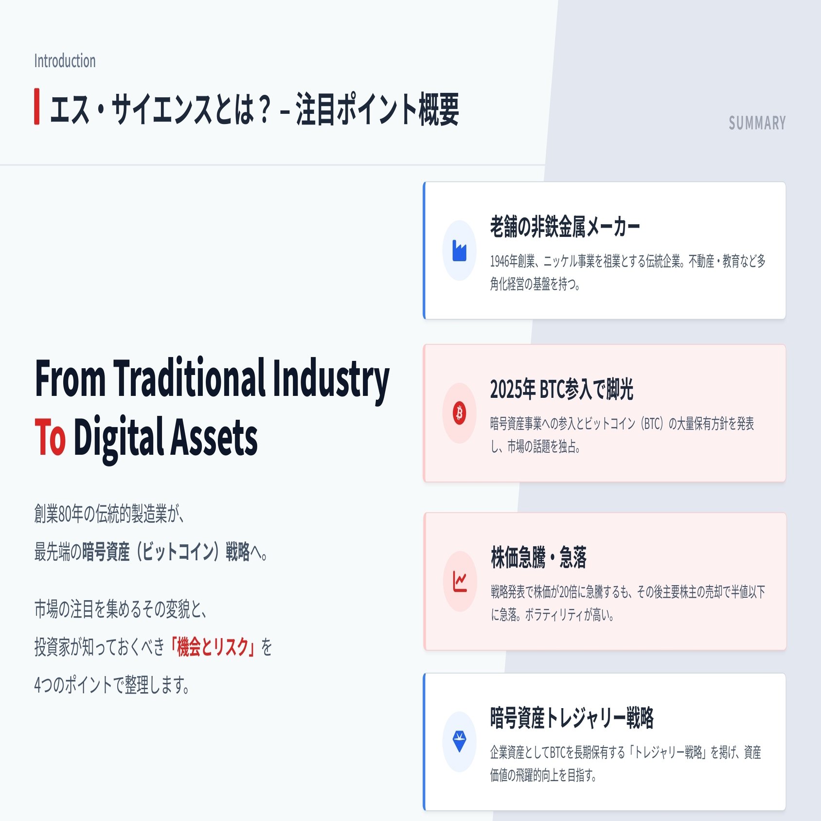 老舗ニッケル企業が「暗号資産企業」に？エス・サイエンス株(5721)を個人投資家目線で解説｜株式会社デボノ
