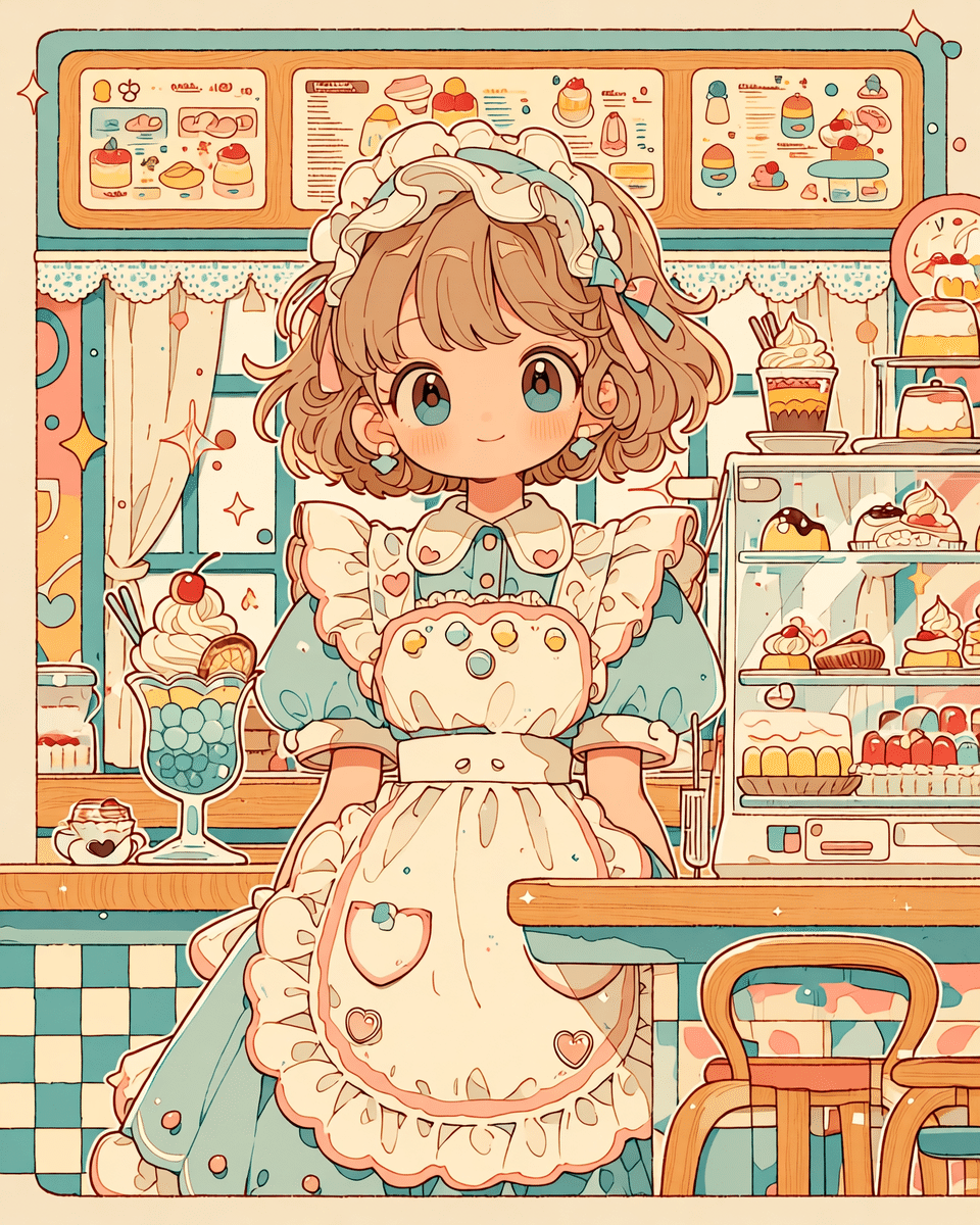 昭和レトロ喫茶×女の子｜niji7で作るガーリーイラストプロンプト