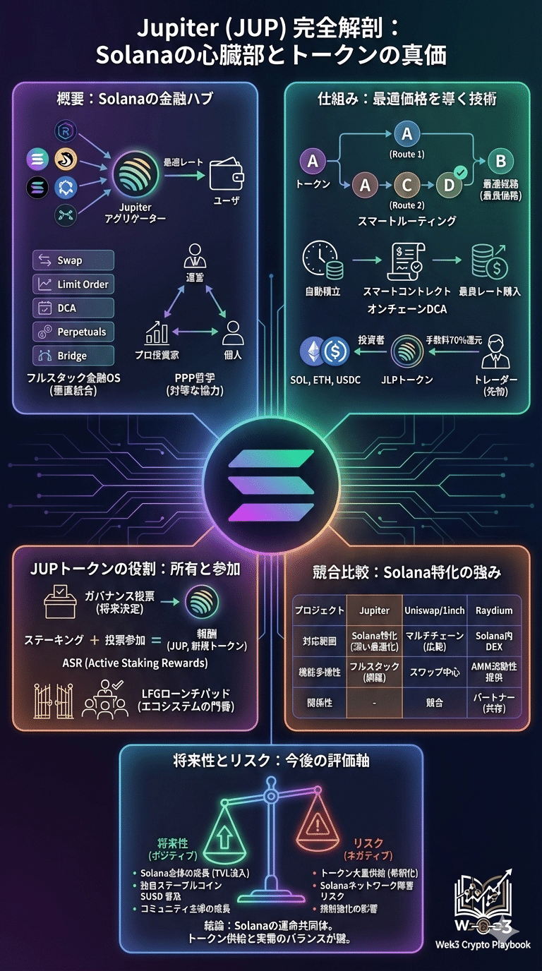 暗号資産ジュピター(JUP)とは？将来性は？Solanaの流動性を支配する「玄関口」の構造的強みとリスクを解剖｜Web3 Crypto Playbook