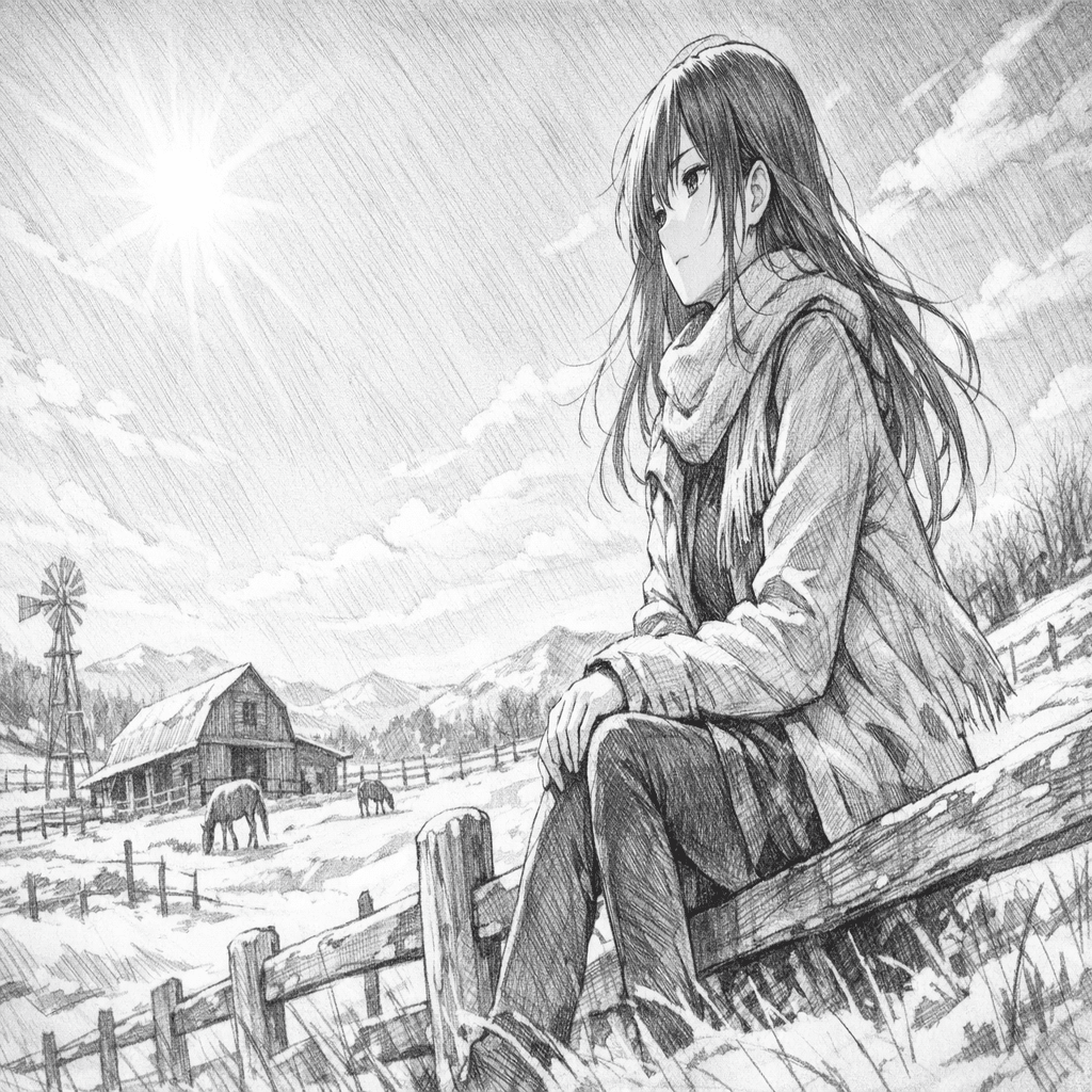 未来的な女性キャラクター 鉛筆画 X