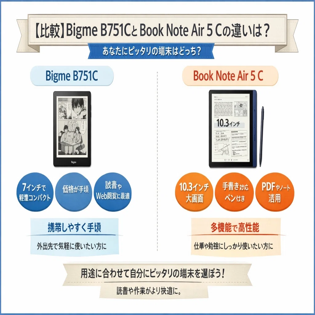 比較】Bigme B751CとBook Note Air 5 Cの違いは？どっちがいいのか