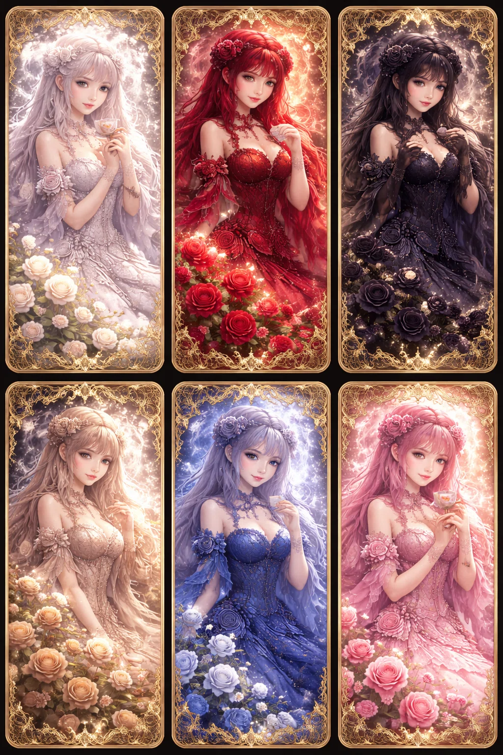 AIイラスト】あなたが選んだのは、どのバラ姫？色で分かれる、6つの