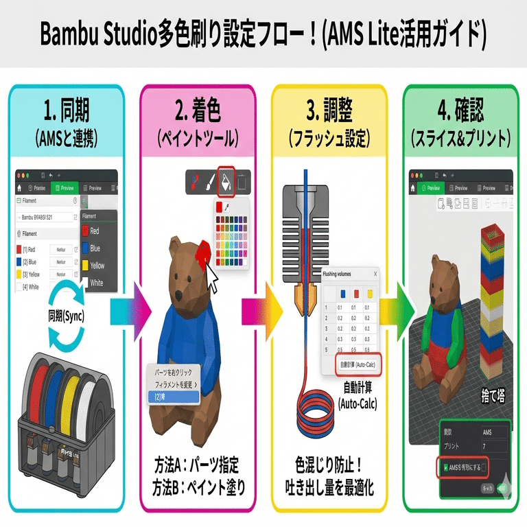 AMS Lite活用術】Bambu Studioで多色刷り（マルチカラー）を設定する