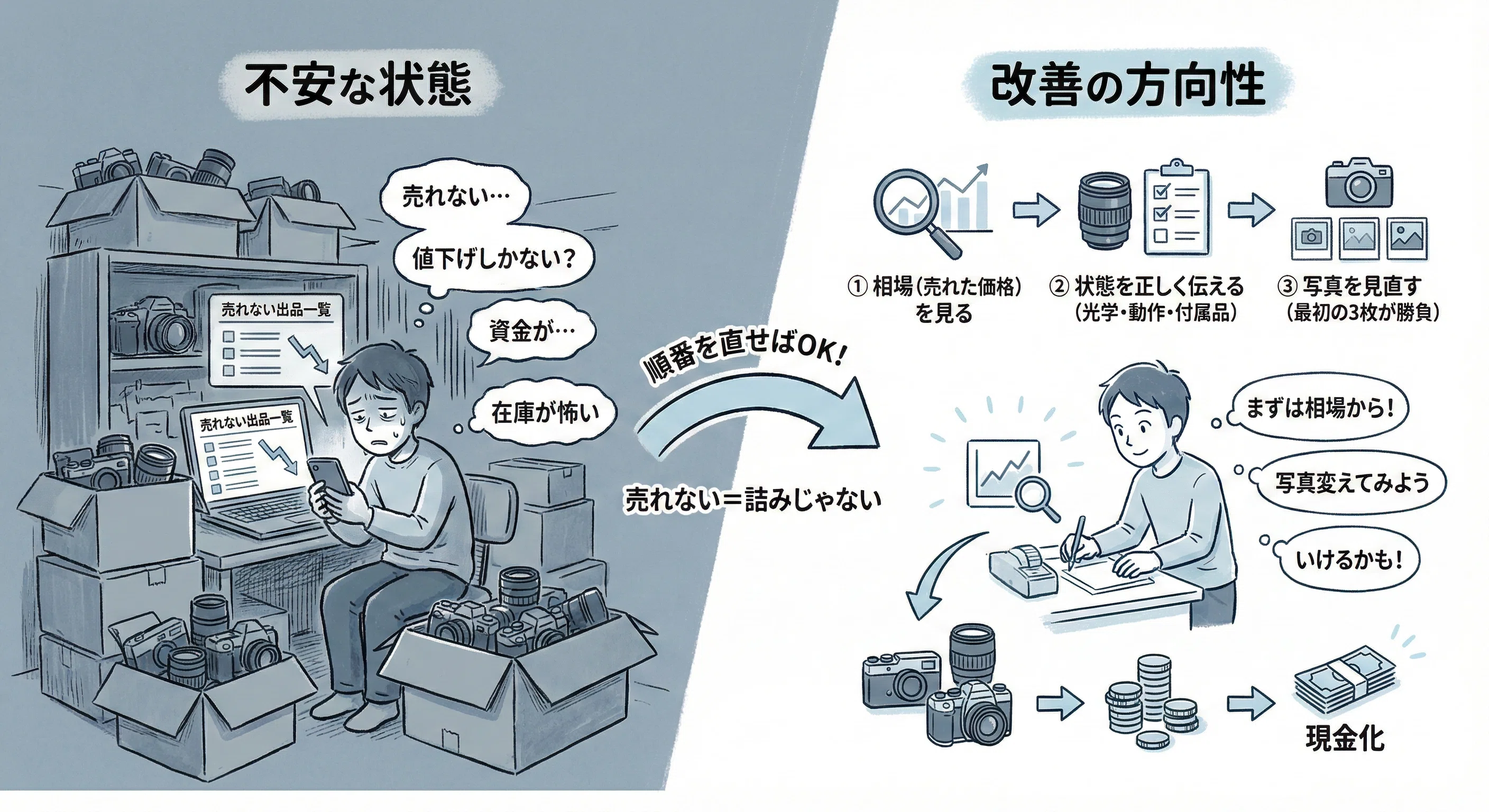 カメラ転売が売れない時にまず確認する5項目｜在庫を現金化する改善