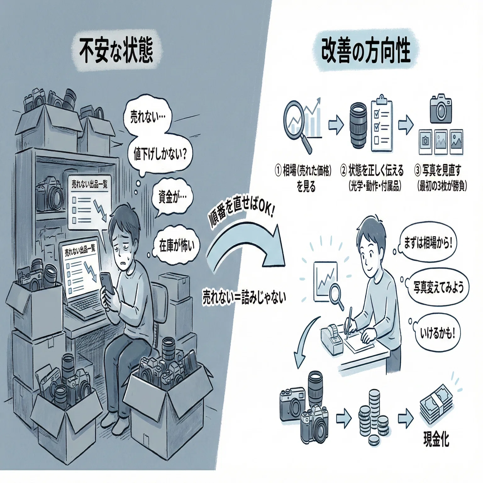 カメラ転売が売れない時にまず確認する5項目｜在庫を現金化する改善