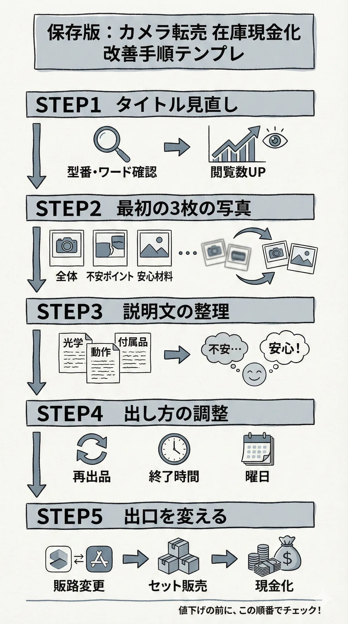 カメラ転売が売れない時にまず確認する5項目｜在庫を現金化する改善