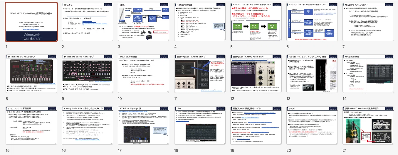 ウィンドシンセのコントローラーと音源設定の基礎・セミナー資料公開