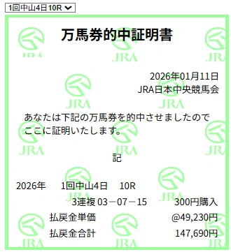 2026年】JRAの万馬券的中証明書発行してみた！実物レビューと取得方法