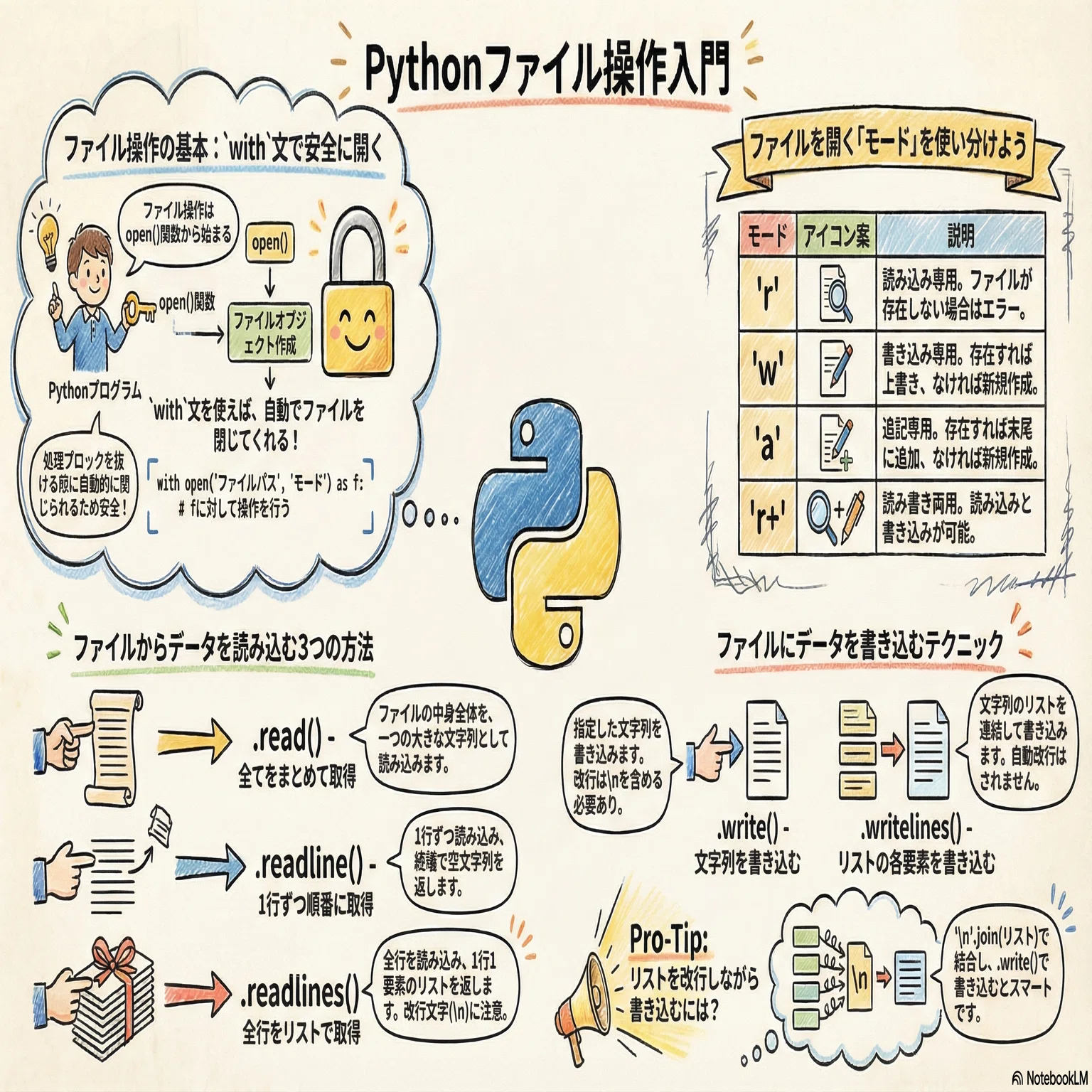 Pythonサイト要約_サプーYT_Pythonファイル操作で初心者がハマりがちな