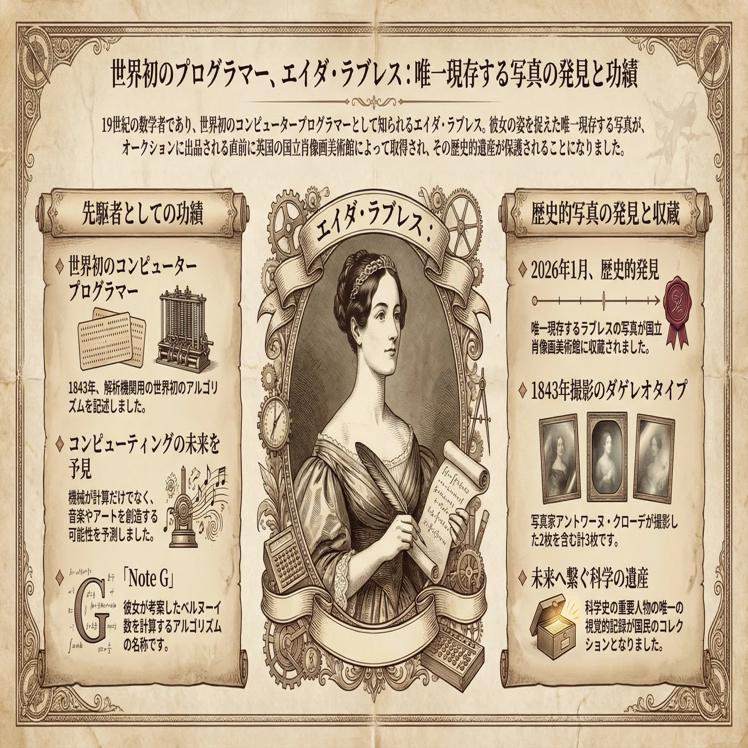 Love call : 時代の肖像 世界初のプログラマー、エイダ・ラブレスの唯一の写真が英国の博物館