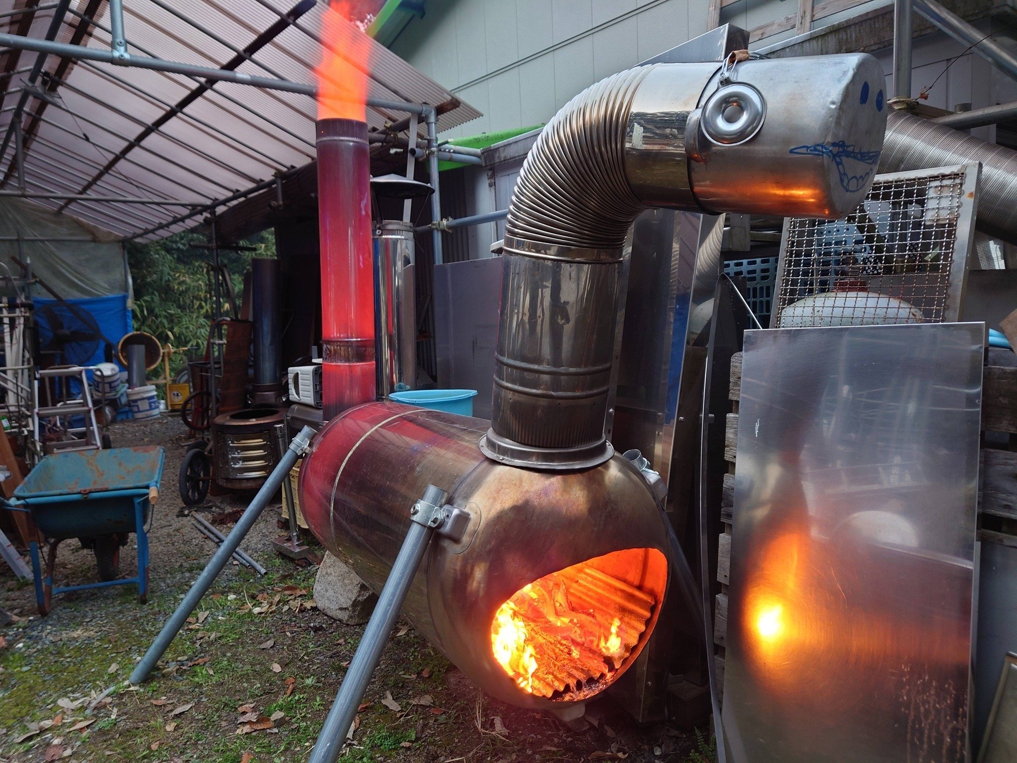 趣味のロケットストーブ #18】午形ロケットストーブで温風送風テスト