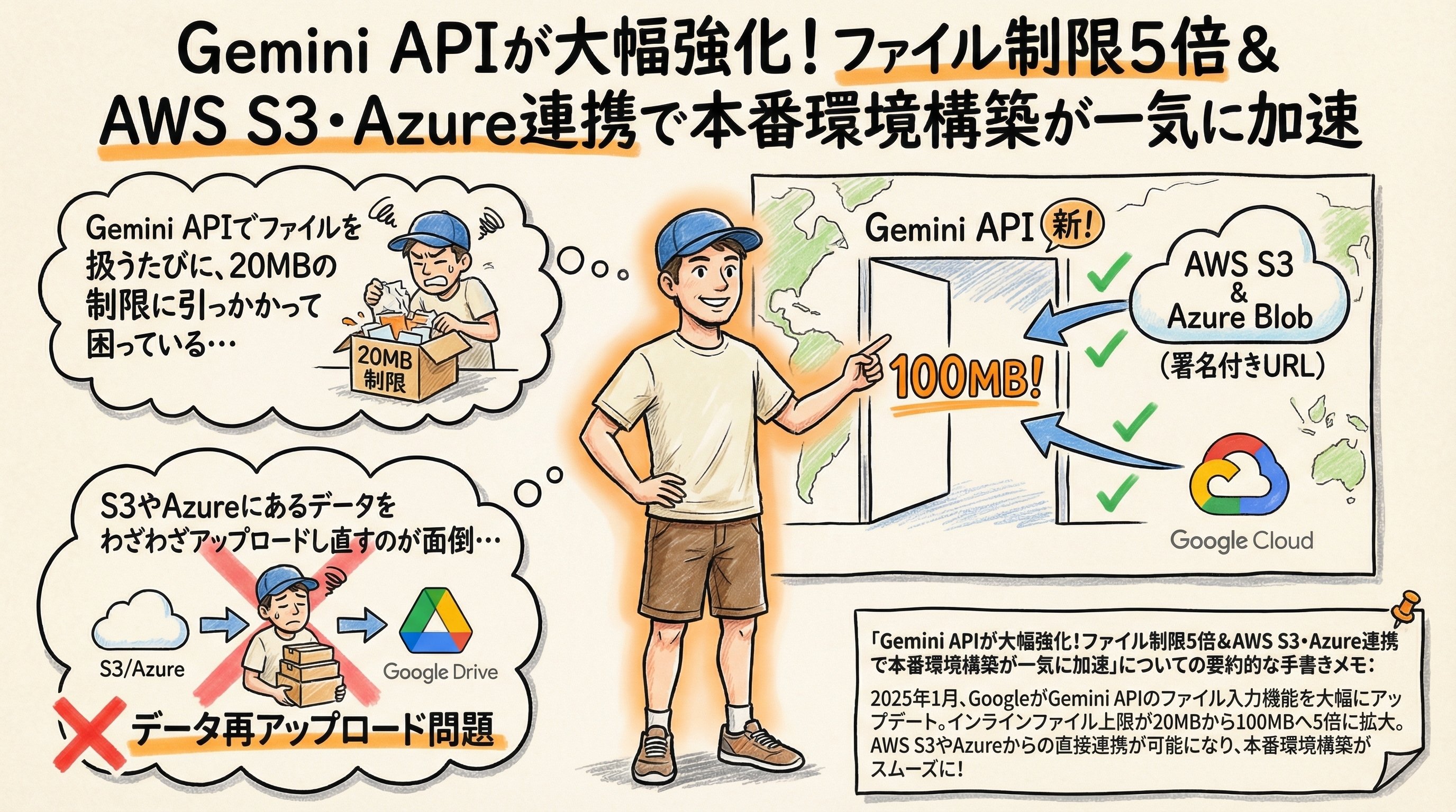 Gemini APIが大幅強化！ファイル制限5倍＆AWS S3・Azure連携で本番環境