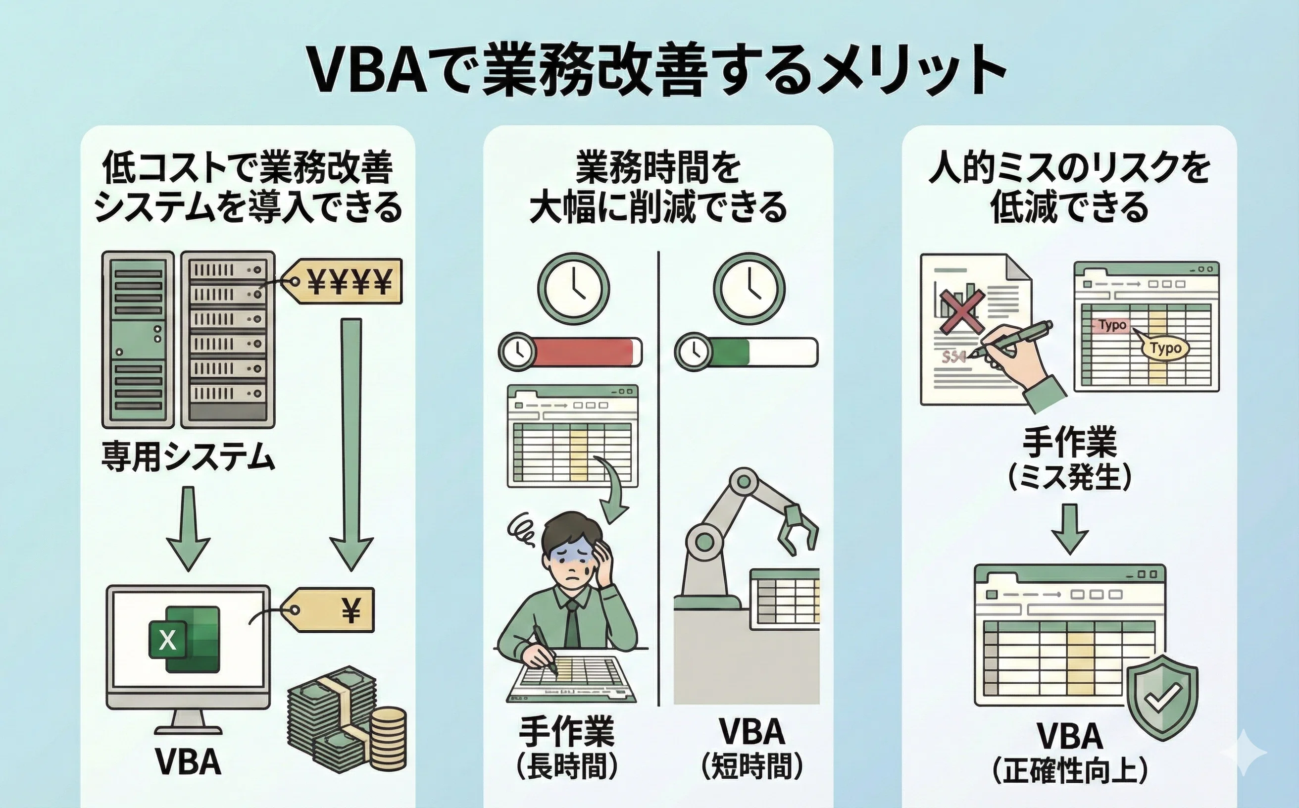 VBAの業務改善事例17選!自動化できることや向いている業務を解説 VBAの業務改善事例17選!自動化できることや向いている業務を解説