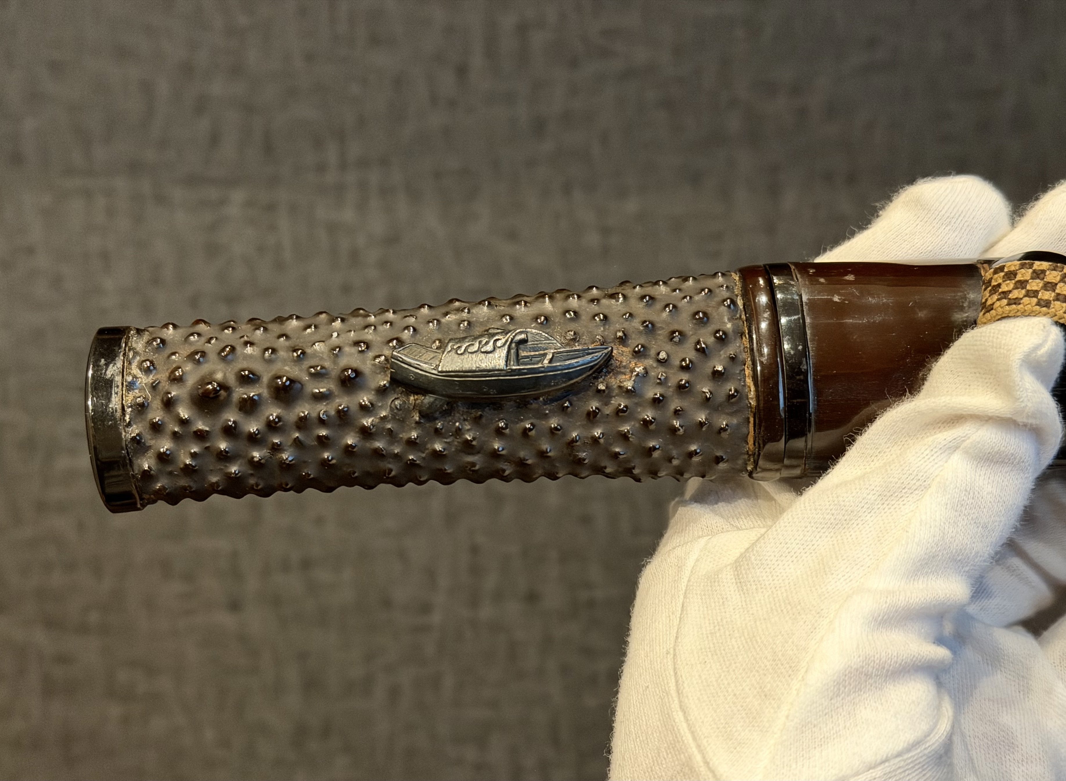 合口拵 短刀 下緒 鮫革 日本刀 刀装具 骨董 古美術 時代物 江戸時代 合口拵 短刀 下緒 鮫革 日本刀 刀装具 骨董 古美術 時代物 江戸