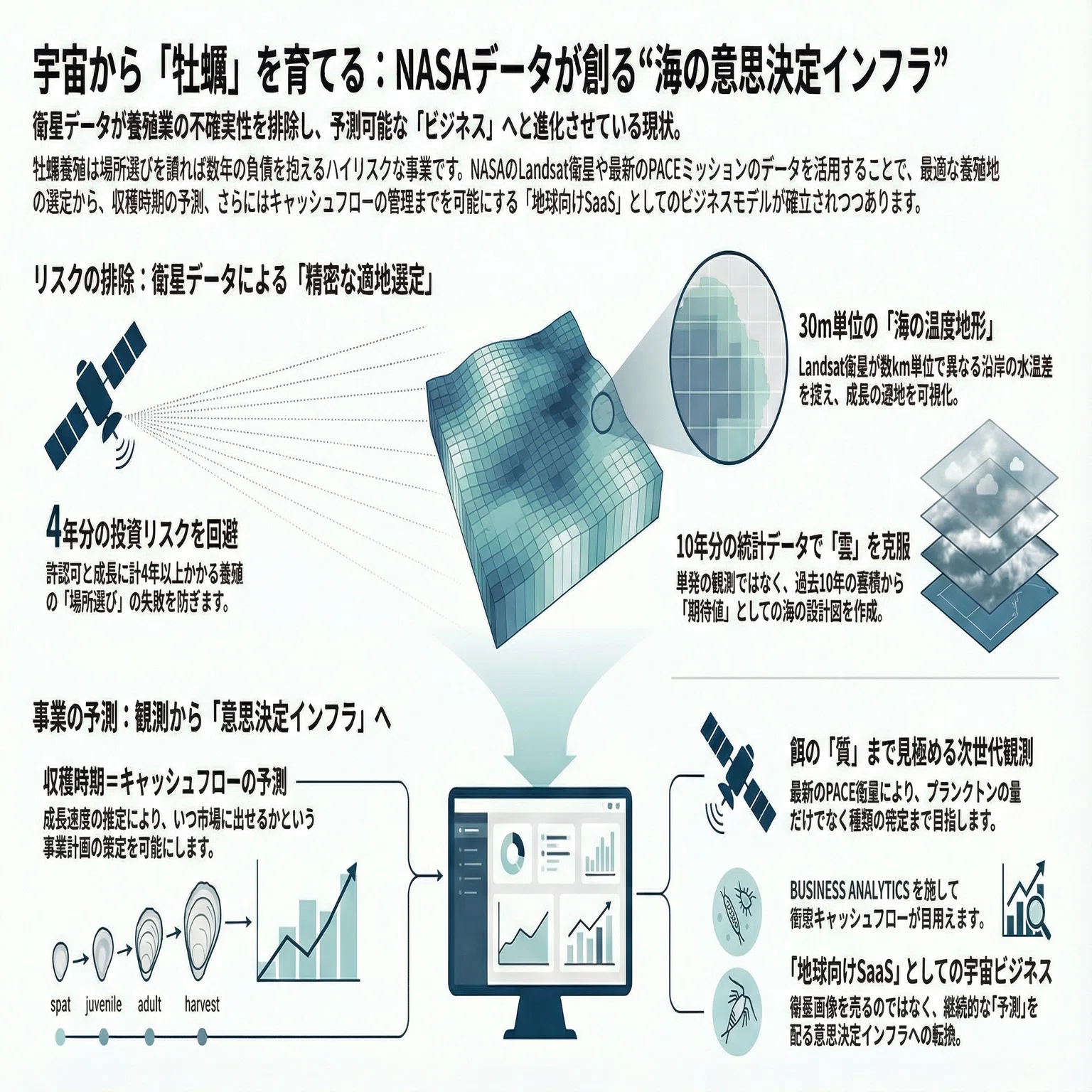 宇宙から「牡蠣」を育てる時代へ。NASAデータが生む“海の意思決定