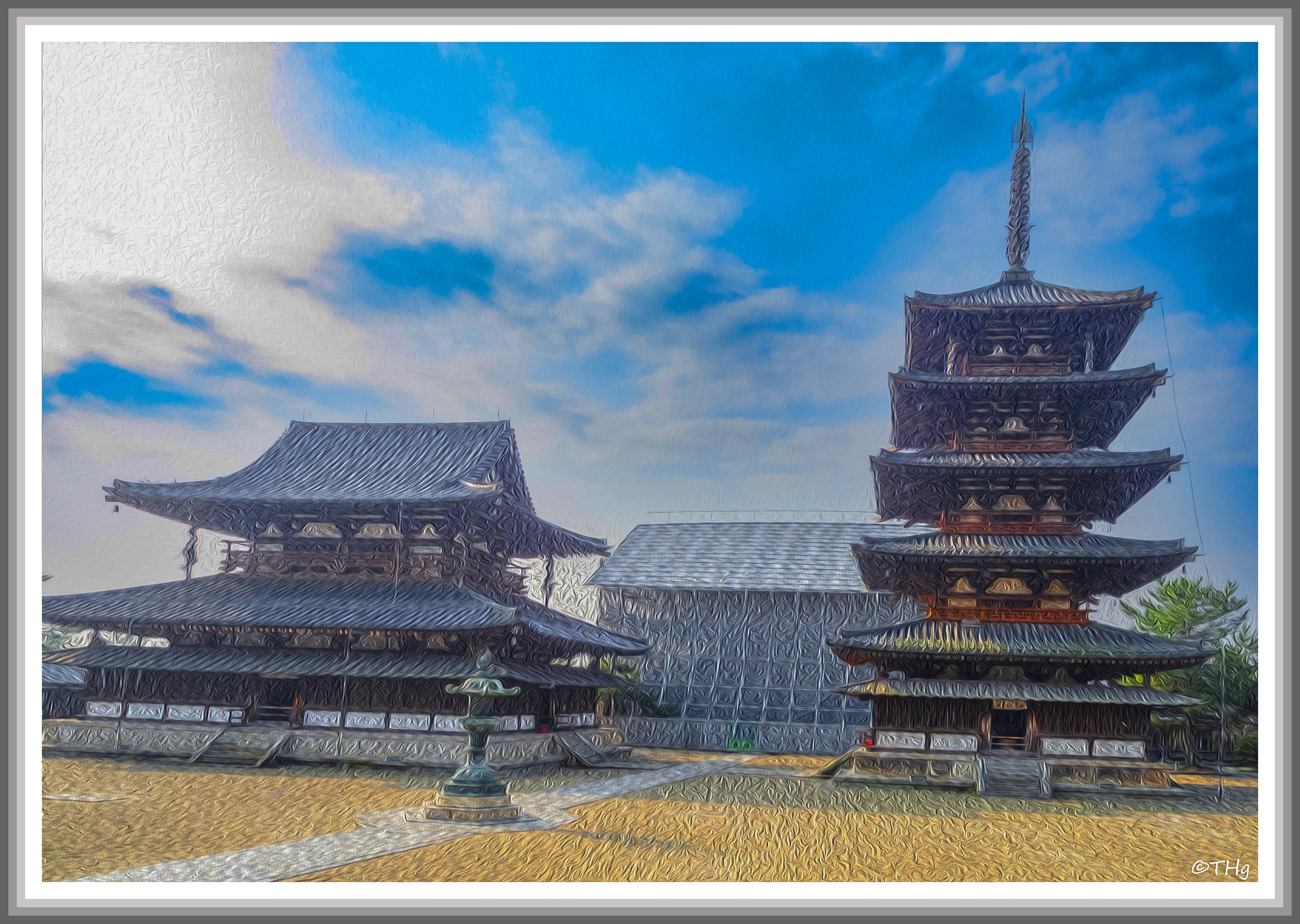 法隆寺五重塔（油彩風）｜taka