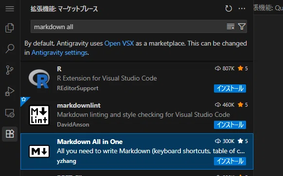 マークダウンで書くなら「Markdown All in One」をインストール