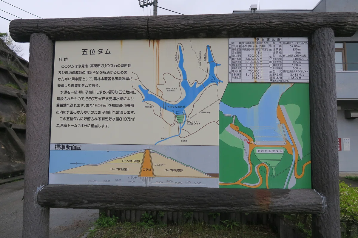 五位ダム 案内板 諸元表