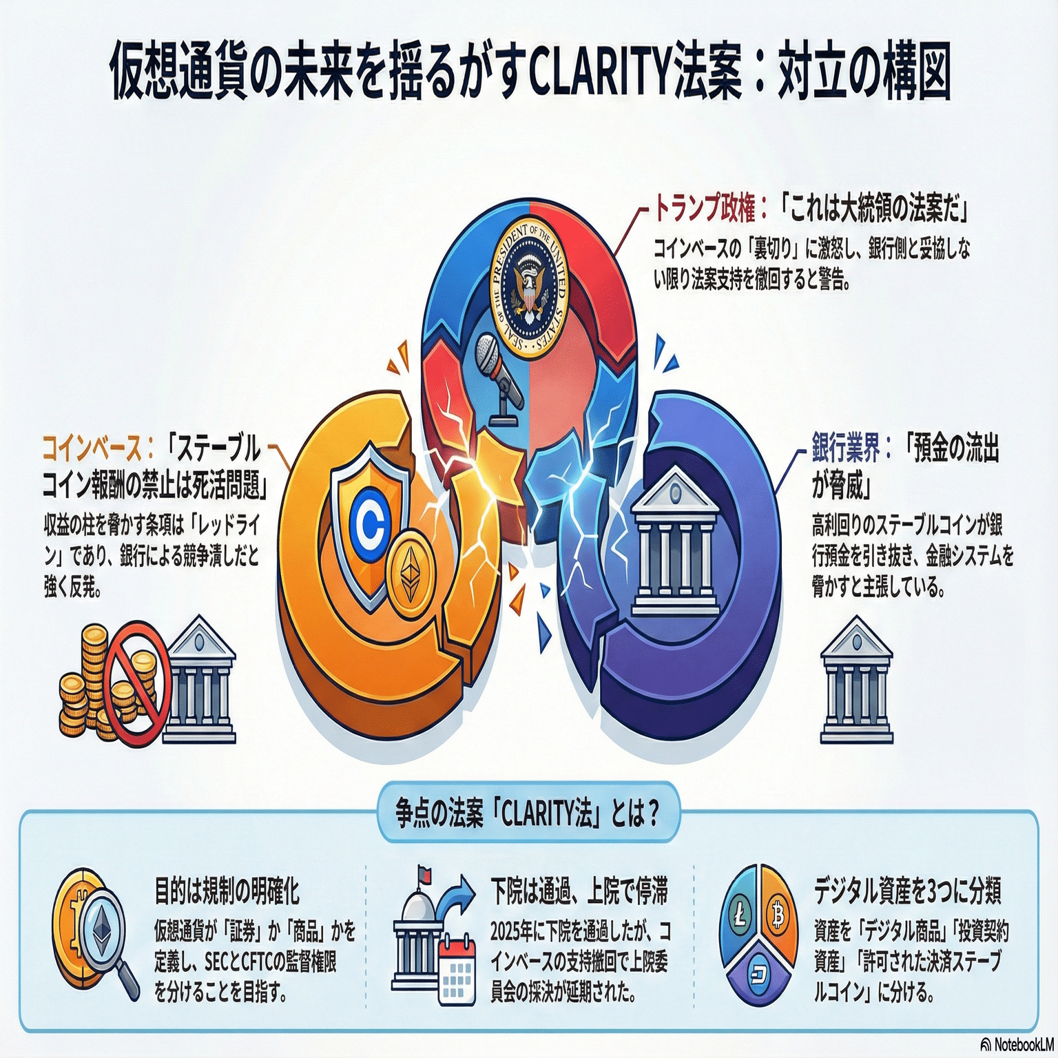 中学生でもわかる】仮想通貨をめぐる大バトル！コインベース vs トランプ政権 vs 銀行｜shogaku