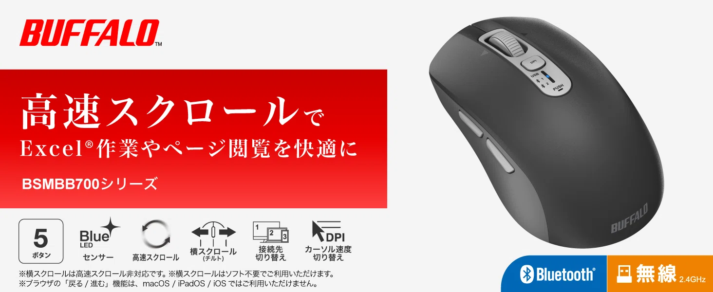 subject description - close up of Buffalo silent wireless mouse