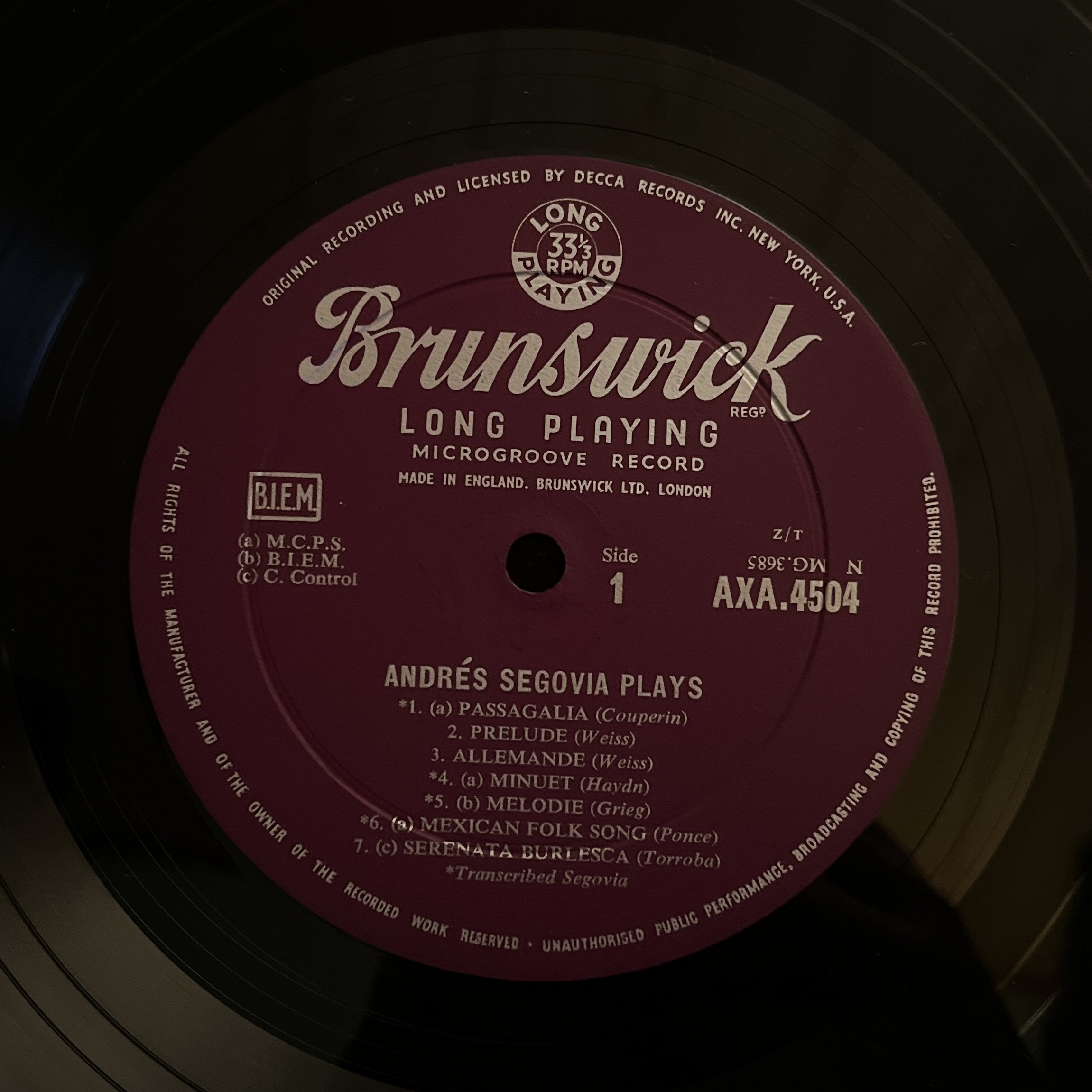 アンドレス・セゴビア ディスコグラフィー⑨（AS11)1954年頃 セゴビア