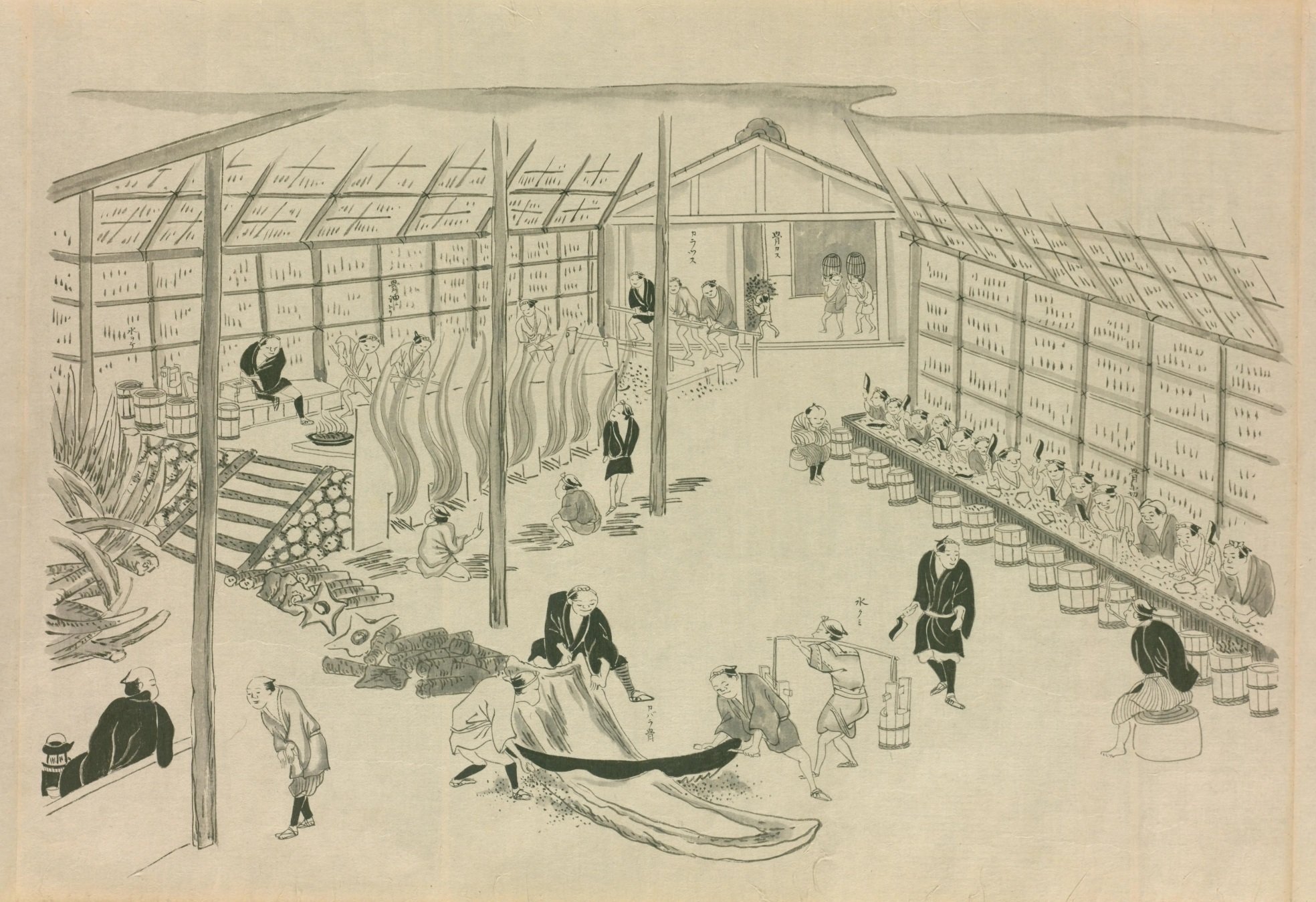 生月島捕鯨】勇魚取絵詞（8）生月御崎浦 骨納屋圖｜mominaina