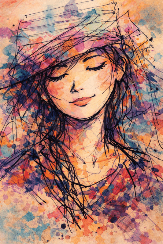 手描きをAIでイラスティ。線の多い女子画。オリジナリティを強調の創作