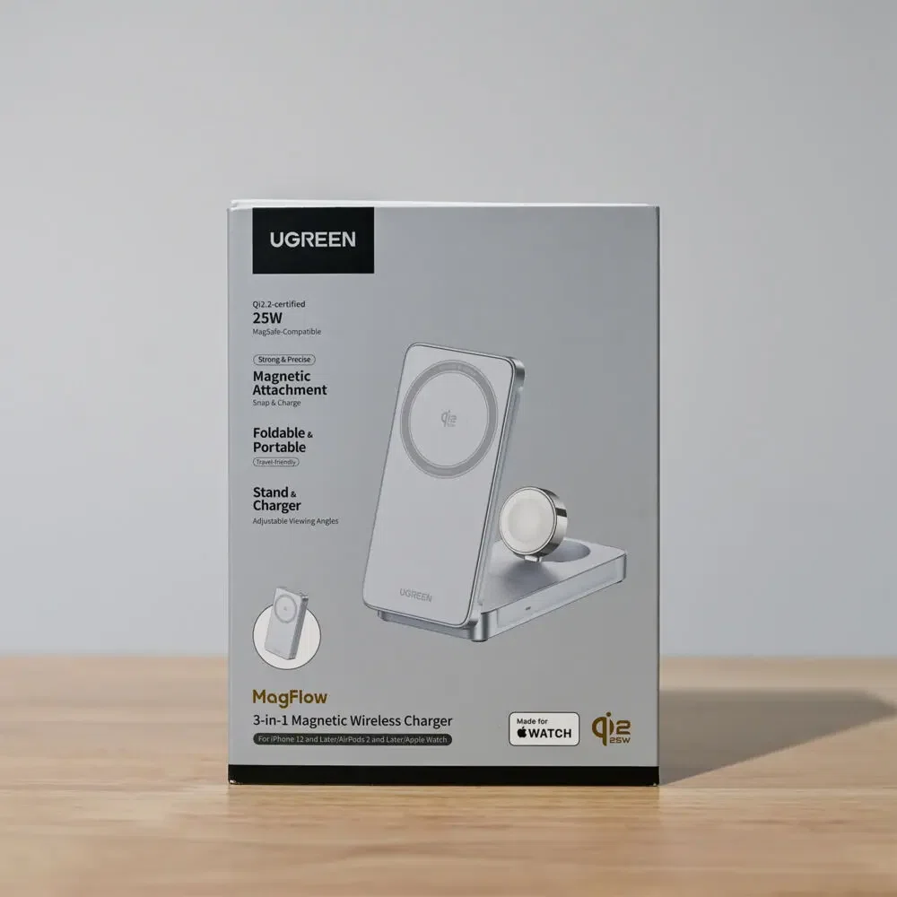 UGREEN MagFlow 3-in-1 ワイヤレス充電器 25Wをレビュー。旅にもデスク