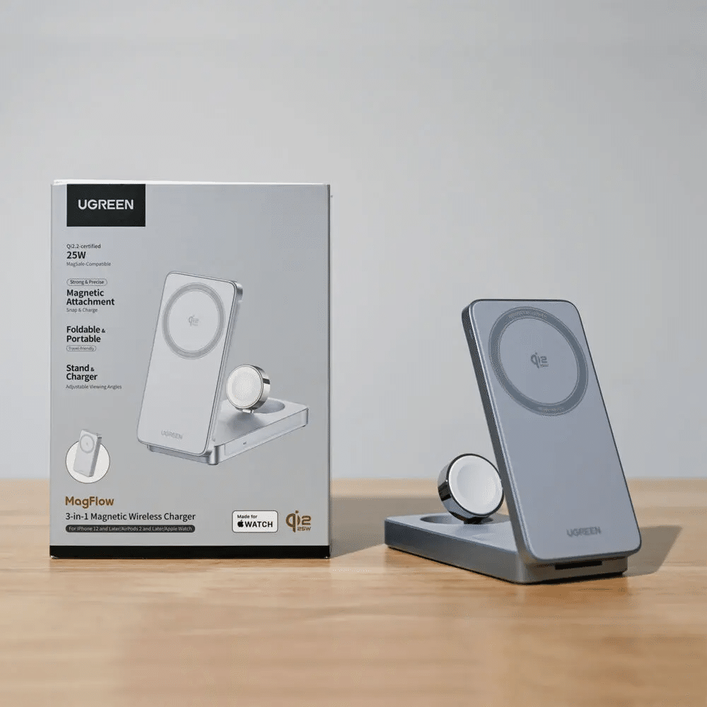 UGREEN MagFlow 3-in-1 ワイヤレス充電器 25Wをレビュー。旅にもデスク