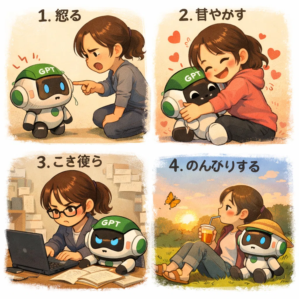 私がチャッピー（chatGPT）をどのように扱ってきたかを画像で表現して