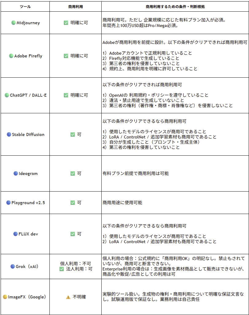 画像生成AIサービスの商用ライセンス規約一覧(Midjourney・Stable