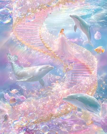 癒しのピンクの階段とイルカたち｜Rena