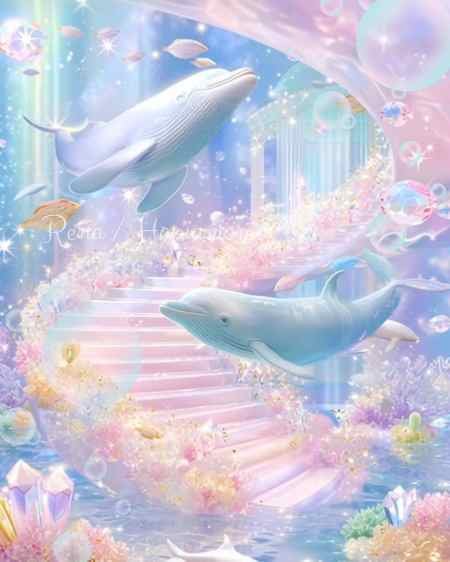 癒しのピンクの階段とイルカたち｜Rena