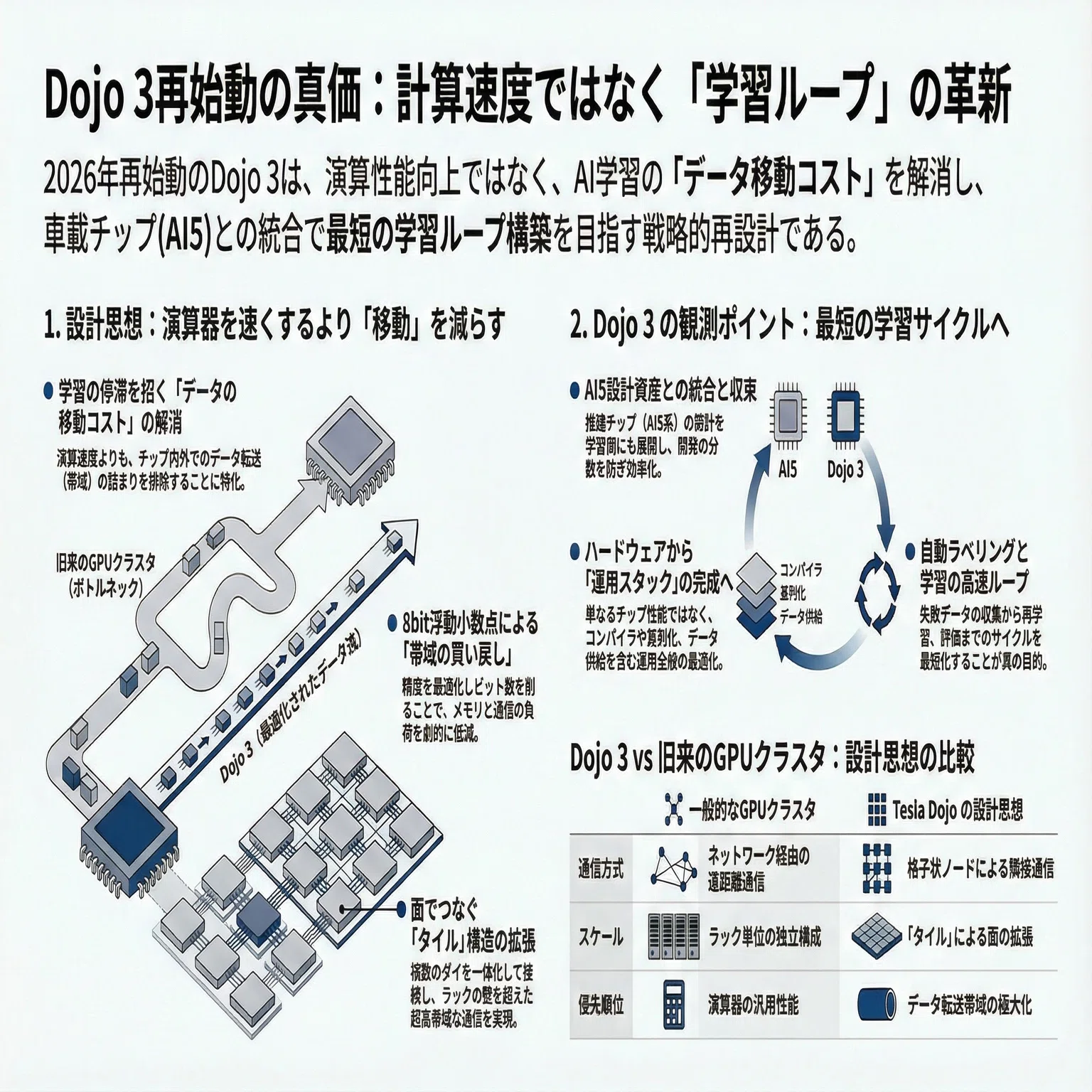 Dojo 3再始動は「チップ開発の再開」ではなく「学習の勝ち筋を取りに