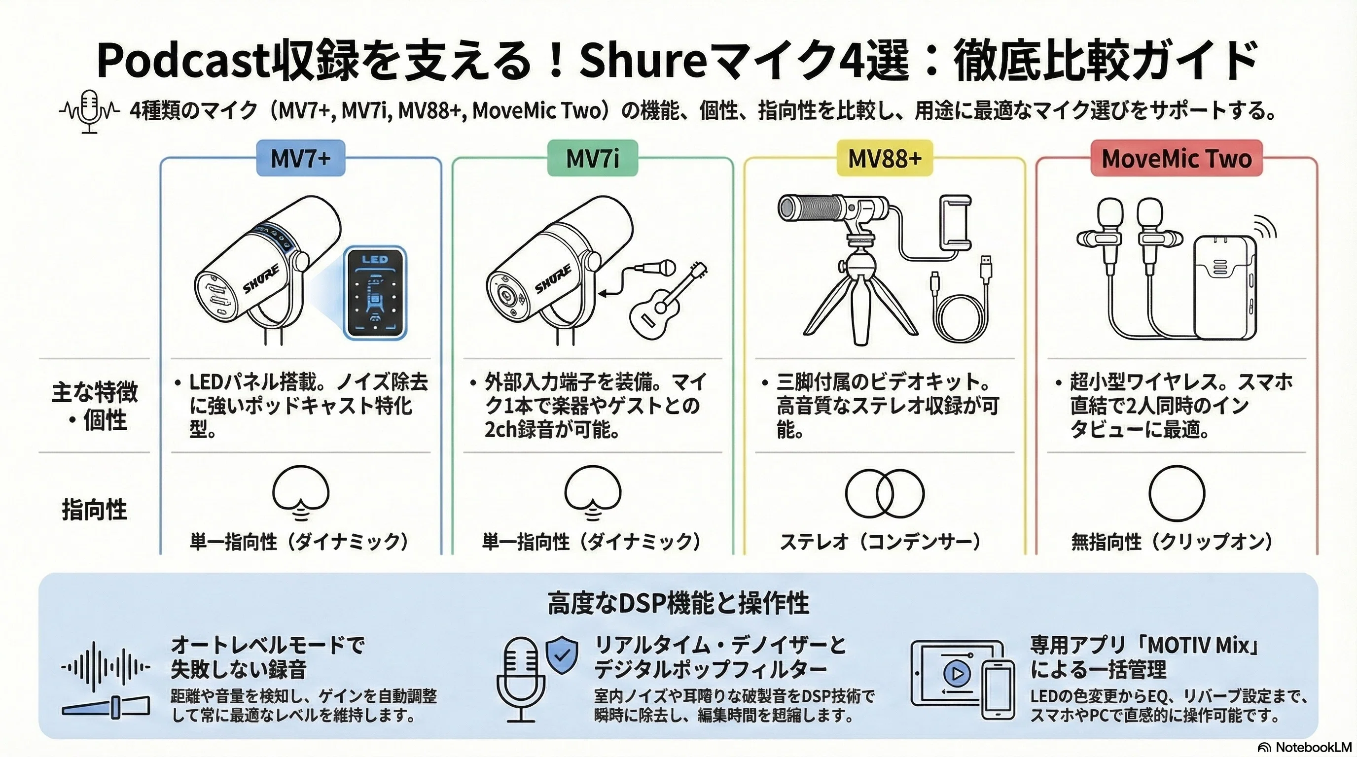 ポッドキャストの「マイク」遍歴。Shure 4機種のリアルな話。 MV88+