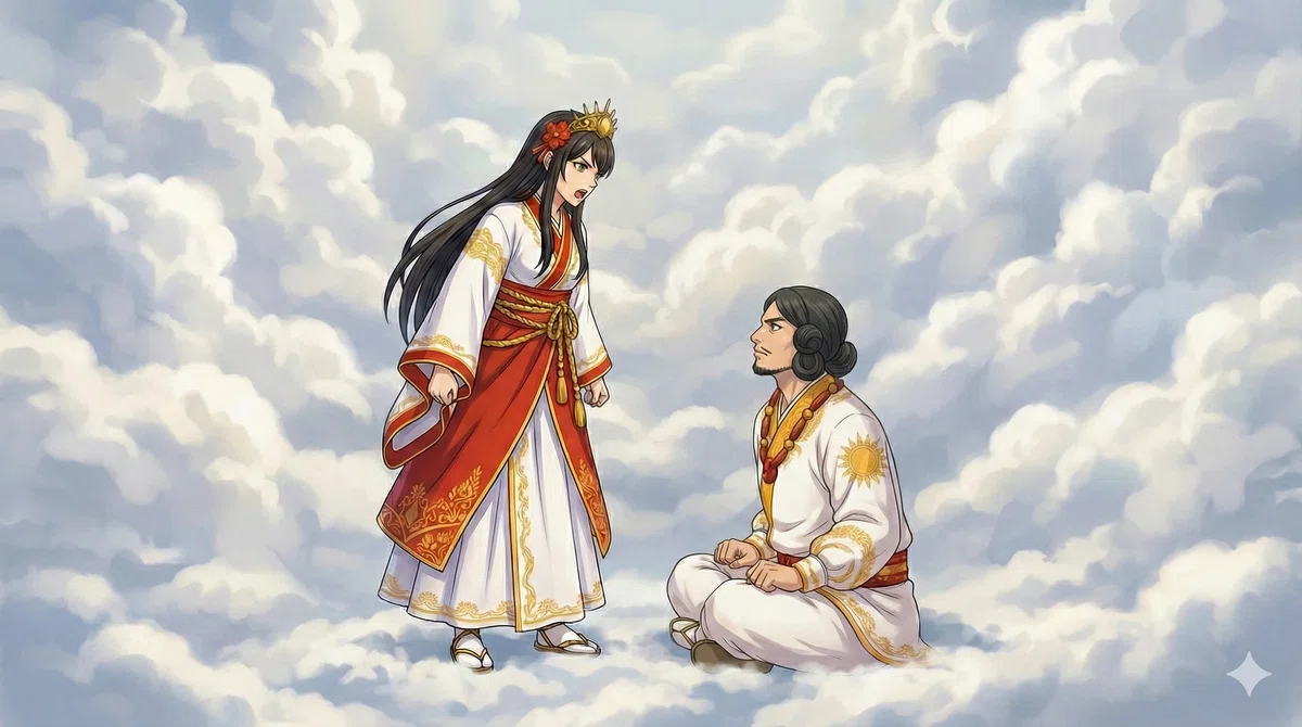 AIイラスト日本神話｜14．天からの使者を迎えるオオクニヌシ｜ほぼ63世